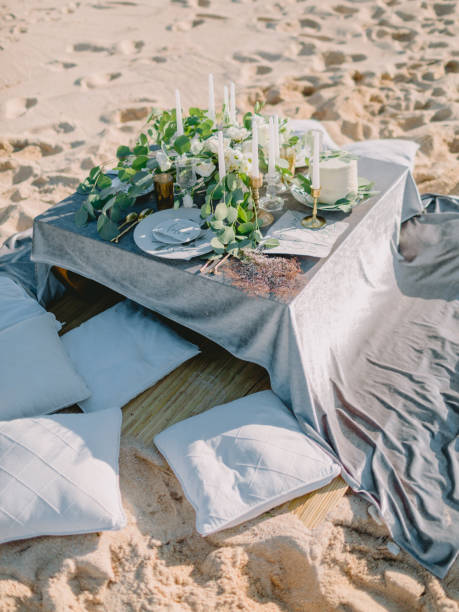 istock Wedding with decorations and eucalyptus leaves. Wedding table 1135942273