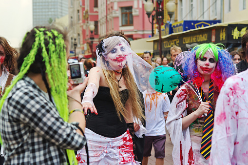 Moscow, Russia - May15, 2010: People dressed as a zombie at Zombie Parade on Arbat in Moscow