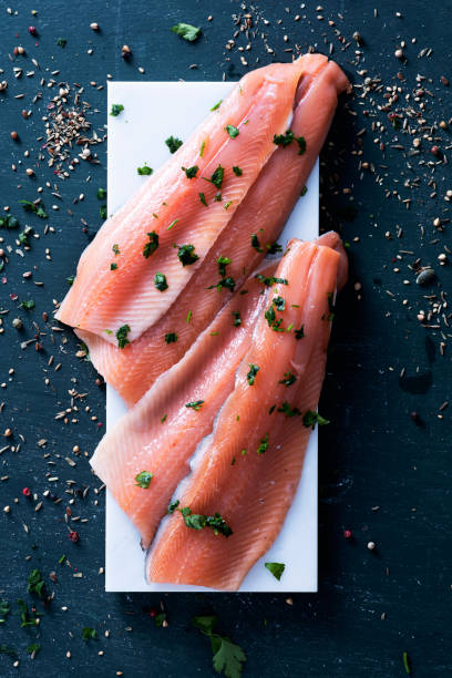istock slices of raw trout on a white plate 1135942624