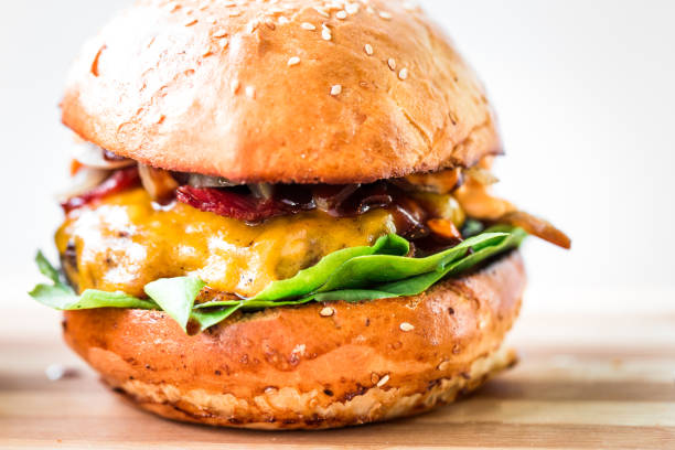 istock Freshly flame grilled bacon cheese burger 1135942732