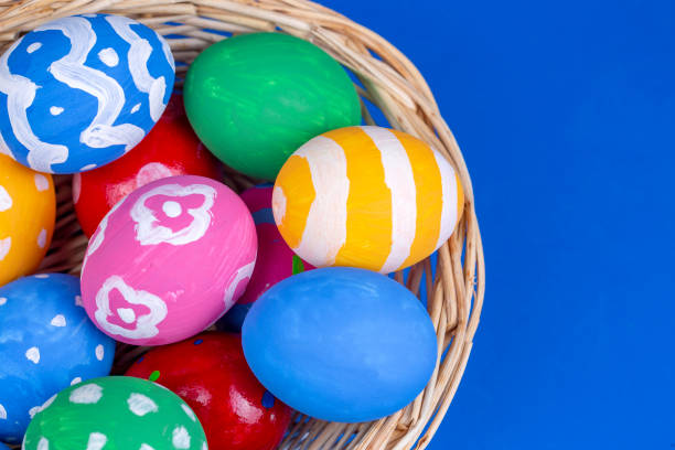 istock Easter eggs on the blue background. Colorful eggs. 1135942778
