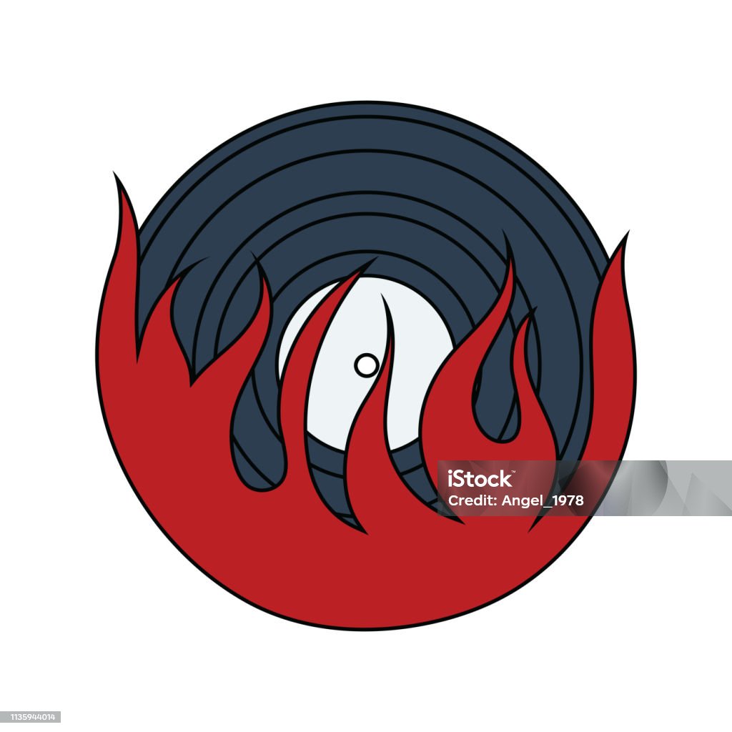 Flame vinyl icon Flame vinyl icon. Flat color design. Vector illustration. Club DJ stock vector