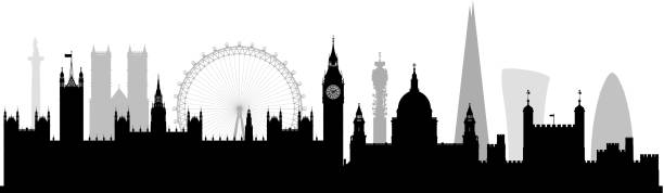 런던 (모든 건물이 완전 하 고 움직일 것입니다) - london england skyline silhouette built structure stock illustrations