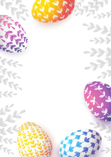 bildbanksillustrationer, clip art samt tecknat material och ikoner med påsk gratulations kort med färg blommor ägg - easter egg