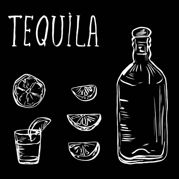 벡터 일러스트 - shot glass mexican culture lime alcohol stock illustrations