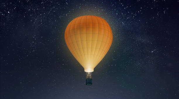 Blank white balloon with hot air mockup, night sky background