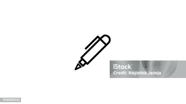 Ball Point Pen Line Icon Stock Illustration - Download Image Now - Ballpoint Pen, Black Color, Blue