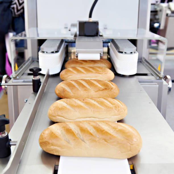 istock Loaves of bread on conveyor 1135950389