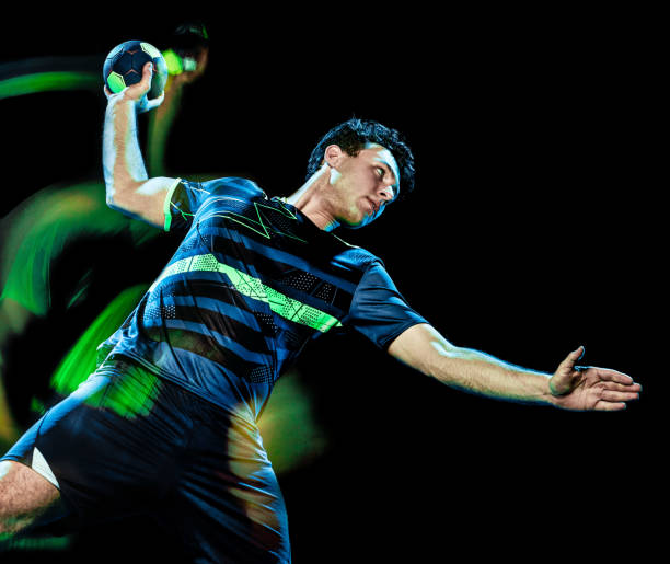 handball player young man isolated speed light painting