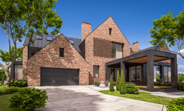 istock 3d rendering of modern clinker house on the ponds with pool 1135951786