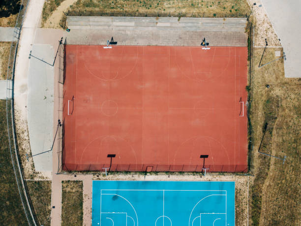 istock Three Basketball courts from aerial point of view 1135952072