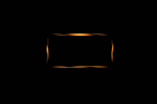 istock Golden frame with lights effects,Shining luxury banner vector illustration. Glow line golden frame with sparks and spotlight light effects. Shining rectangle banner isolated on black transparent background 1135952082