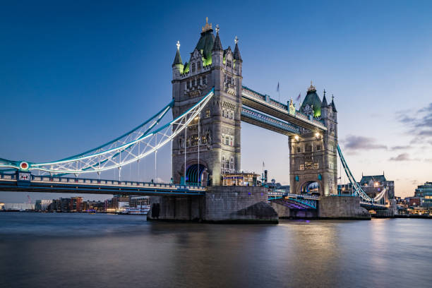 Tower Bridge in downtown London city, England - stock image stock photo