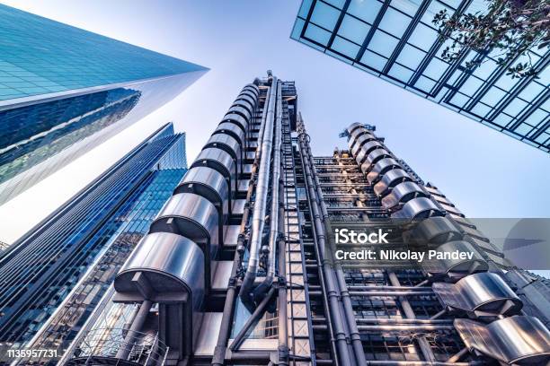 Abstract Modern Business Buildings In Financial District Of London England Stock Image Stock Photo - Download Image Now