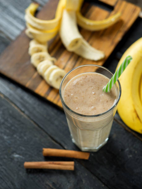 istock A healthy Breakfast, a banana smoothie on a wooden table 1135960657