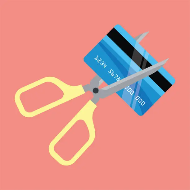 Vector illustration of cutting credit card with scissor for business concept. vector illustration - Illustration