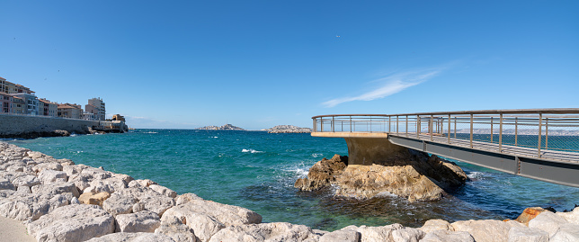 Marseille, coastline and beach of the Catalans panoramic View