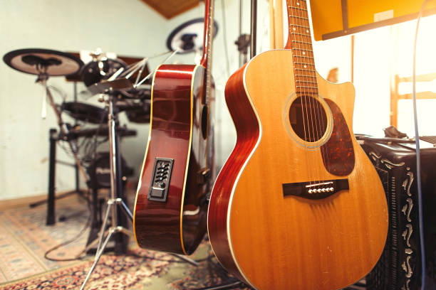 istock group home rehearsal room with guitars 1135971222
