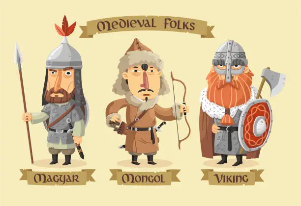 Vector illustration of Medieval characters set