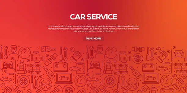 Vector illustration of Vector set of design templates and elements for Car Service in trendy linear style - Seamless patterns with linear icons related to Car Service - Vector