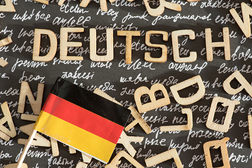 Flag of Germany and the word German