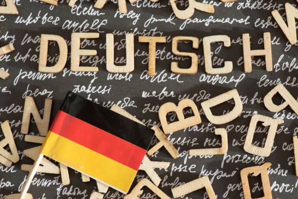 Flag of Germany and the word German stock photo