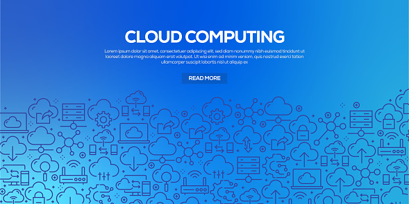 Vector set of design templates and elements for Cloud Computing in trendy linear style - Seamless patterns with linear icons related to Cloud Computing - Vector