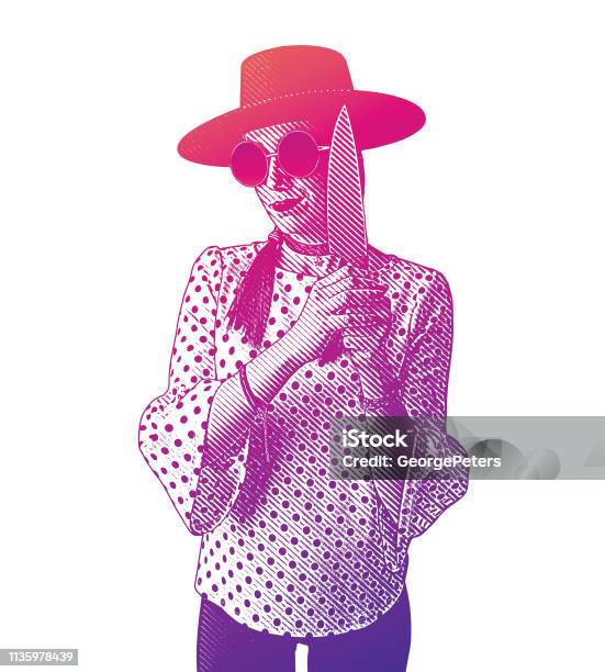 Hipster Woman Holding Knife Stock Illustration - Download Image Now - Adult, Adults Only, Atmospheric Mood