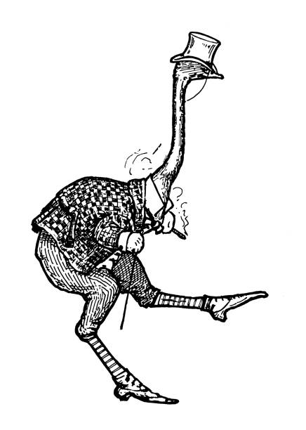 Antique Art Nouveau illustration by Archie MacGregor from children book: Ostrich