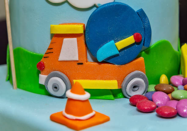 istock Kids cake decorated with Construction machinery 1135984186