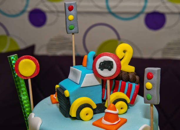 Kids cake decorated with Construction machinery