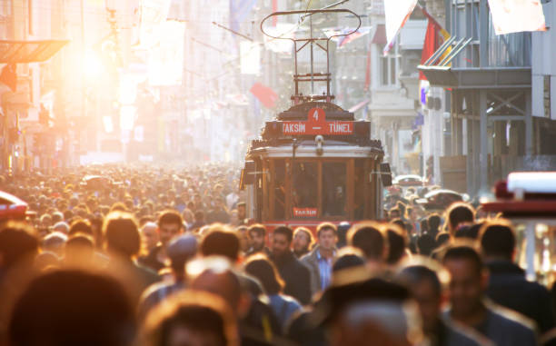istock Old red tram in taksim, Istanbul, Turkey 1135984319