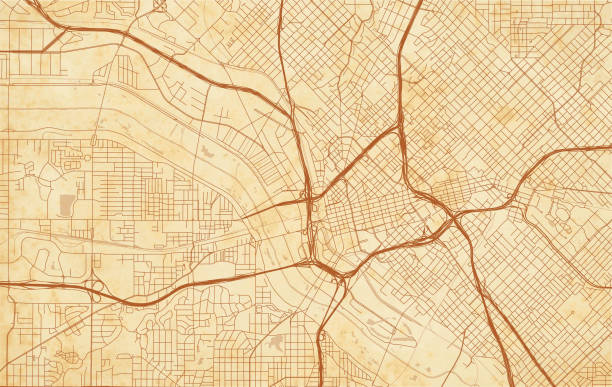 vector city map of Dallas on a vintage grunge paper vector city map of Dallas on a vintage grunge paper with well organized separated layers texas road stock illustrations