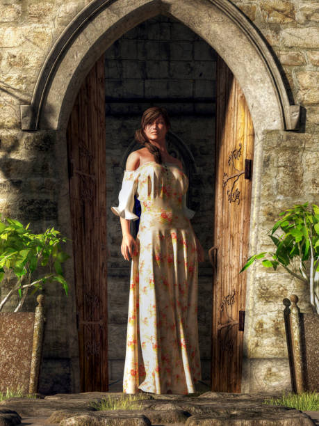 istock Woman at a Medieval Door 1135986139