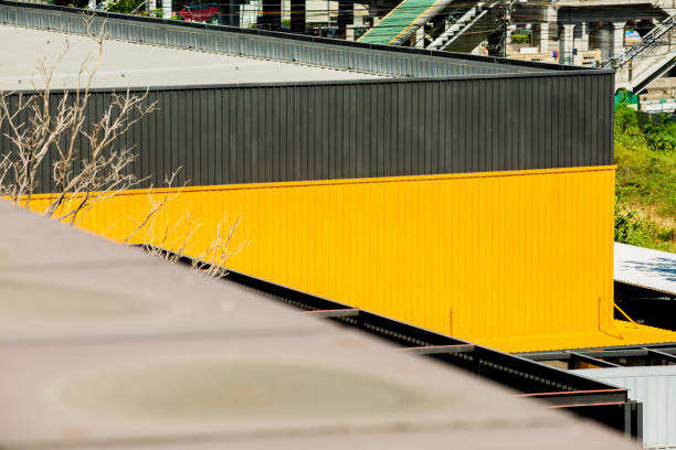 istock The yellow black office building roof 1135988485