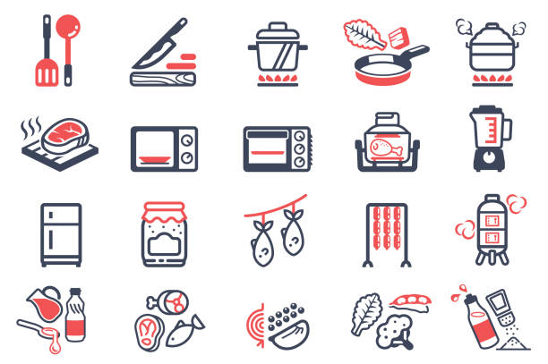 gotowanie i przybory kuchenne i ikona. - refrigeration cycle stock illustrations