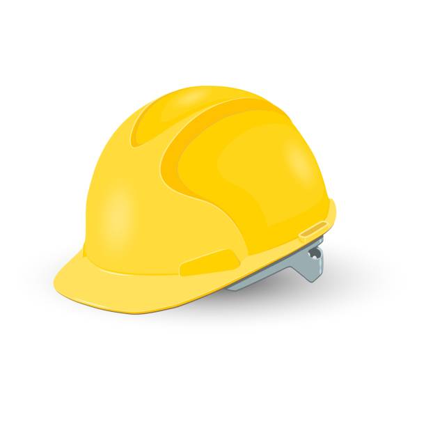ilustraciones, imágenes clip art, dibujos animados e iconos de stock de casco amarillo de seguridad aislado sobre fondo blanco - hard hat