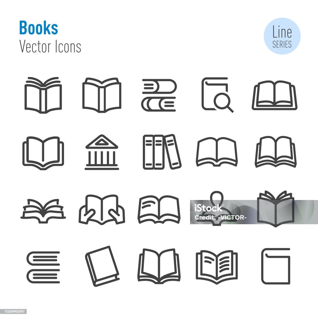 Books Icons - Vector Line Series Books, education, learning, Book stock vector