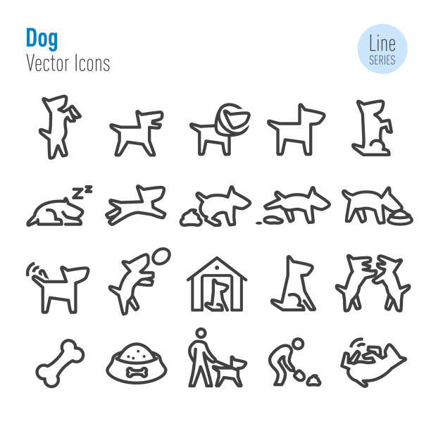 собака иконы - вектор линии серии - dog dung garbage pets stock illustrations