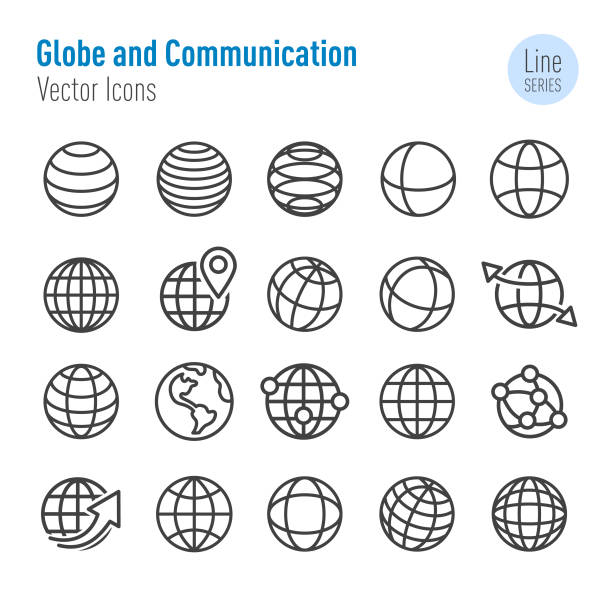 illustrazioni stock, clip art, cartoni animati e icone di tendenza di icone del globo e della comunicazione - vector line series - equatore luoghi geografici