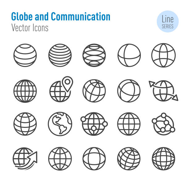 biểu tượng quả địa cầu và truyền thông - vector line series - gầy mô tả vật lý hình minh họa sẵn có