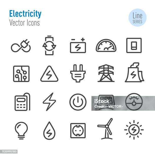 El Ikonervektor Linje Serie-vektorgrafik och fler bilder på Ikon - Ikon, Elektricitet, Kraftledning