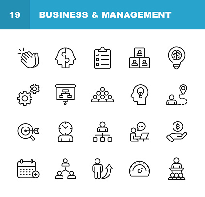 20 Business and Management Line Icons.