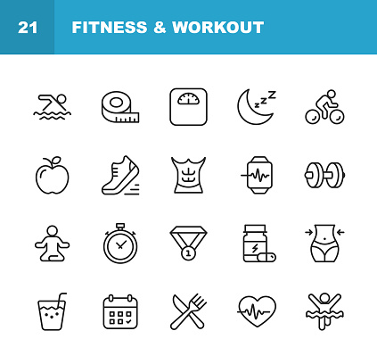 20 Fitness and Workout Line Icons.