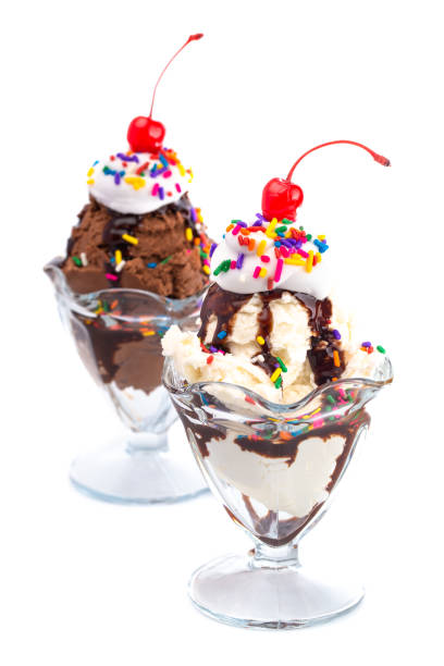istock Vanilla and Chocolate Sundaes Isolated on a White Background 1136006460