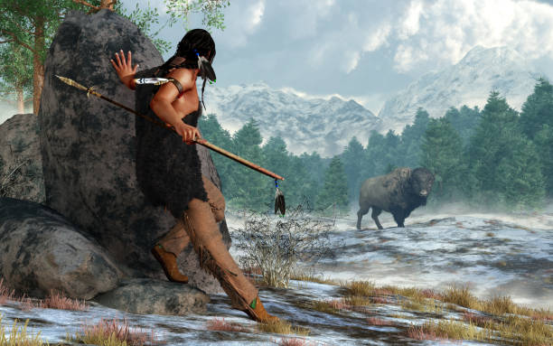 доисторический охотник на буйволов - prehistoric era стоковые фото и изображения