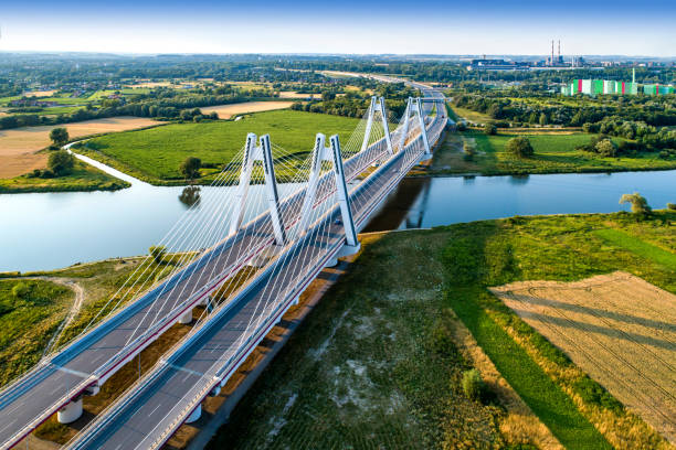 istock Krakow, Poland.  Double cable-stayed bridge over the Vistula river 1136009804