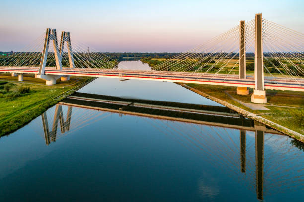 istock Krakow, Poland.  Double cable-stayed bridge over the Vistula river 1136009817