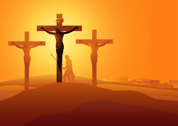 Jesus Dies On The Cross Biblical vector illustration series. Way of the Cross or Stations of the Cross, twelfth station, Jesus Dies On The Cross. crucifix illustrations stock illustrations