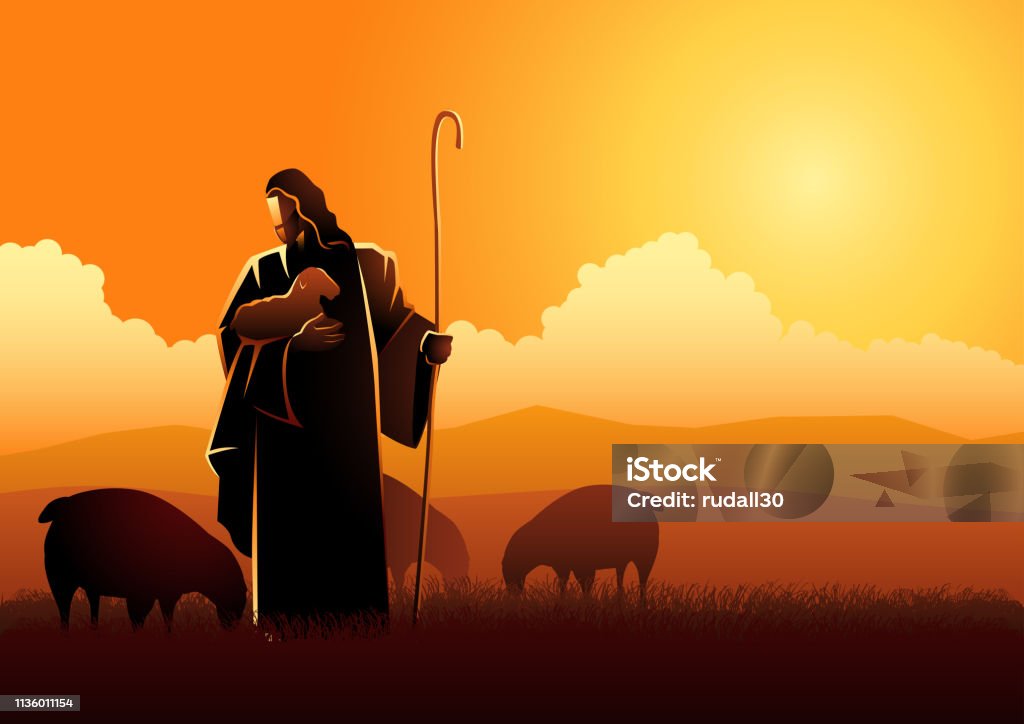 Yesus sebagai gembala - Bebas Royalti Yesus Kristus vektor stok